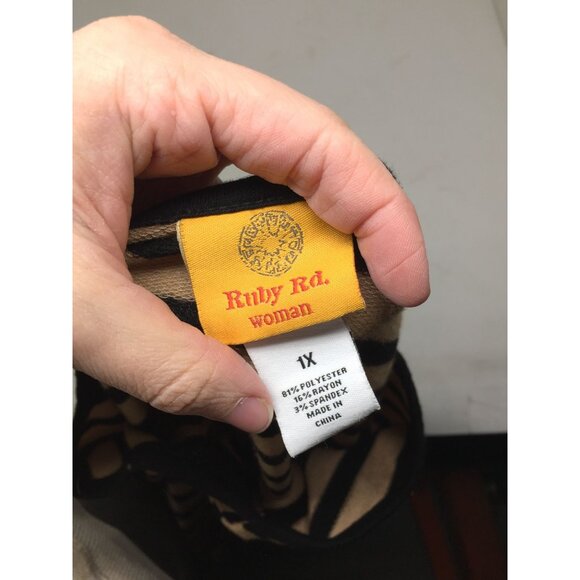 Ruby Rd Womens Black and Brown Long Sleeved Striped Shirt Size 1X - Picture 3 of 7